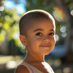 Portrait of a smiling little boy in the park on a sunny day
