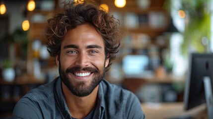 happy consultant in a call center helping