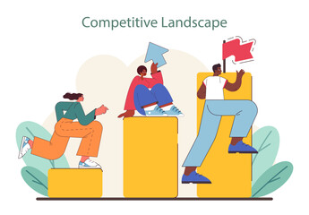 Competitive Landscape concept. Firms climb market ranks