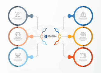 Modern infographic with 6 steps, process or options.