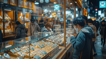 Women are buying gold jewelry in the gold shop