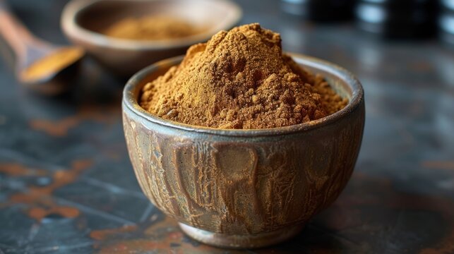 Curry spice powder in bowl weights