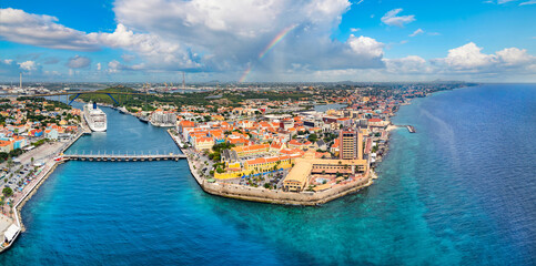 Downtown Willemstad, Curacao Drone Skyline Aerial - 740352470