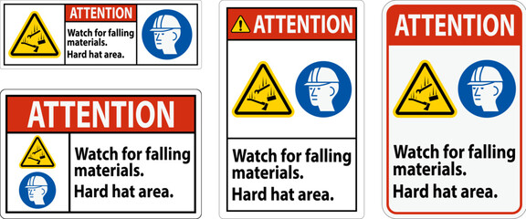 Fototapeta na wymiar Attention Sign, Watch For Falling Materials, Hard Hat Area