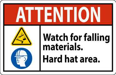 Attention Sign, Watch For Falling Materials, Hard Hat Area