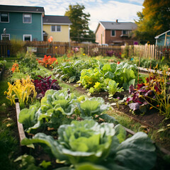 Title: Vibrant suburban garden with diverse vegetable crops.