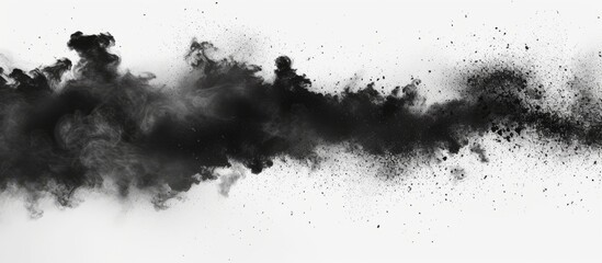 Fiery black smoke explosion on clean white background for dramatic impact