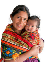 latin mother holding her newborn baby transparent background