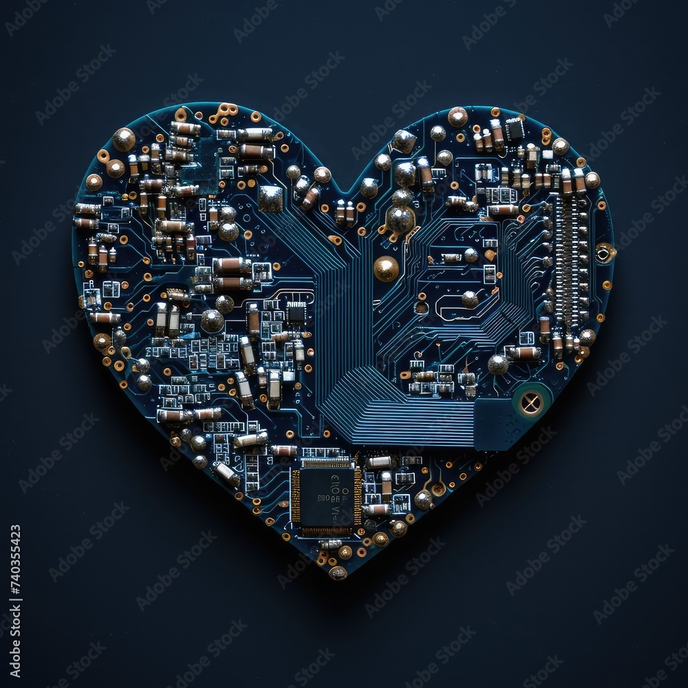 Aufkleber heart shaped like a microchip. technologies and life. ai generative.