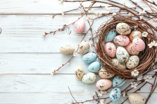 Happy Easter Eggs Basket Unoccupied space. Bunny hopping in flower decorative posters decoration. Adorable hare 3d digital card rabbit illustration. Holy week easter hunt orange sherbet card badge