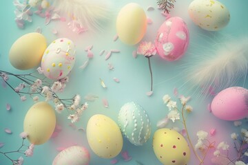 Happy Easter Eggs Basket continued celebrations. Bunny hopping in flower Cross decoration. Adorable hare 3d Easter egg hunt rabbit illustration. Holy week easter hunt Jasmine card Herbaceous bloom