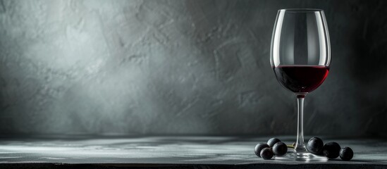 A glass of red wine and blackberries resting on a table, showcased in elegant stemware
