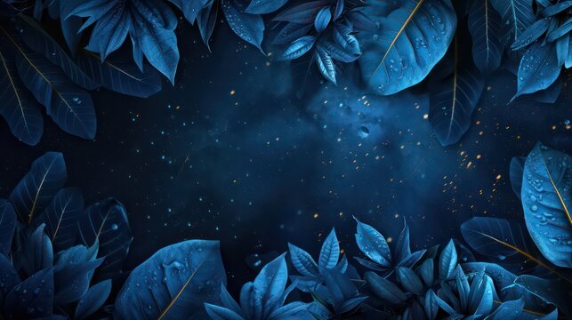 Collection of tropical leaves,foliage plant in blue color with copy space background, wallpaper