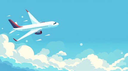 illustration of a vintage sky poster background with a flying passenger airplane