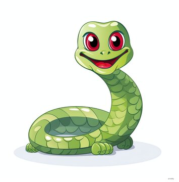 a cute cartoon snake on a white background, in the style of yaka art