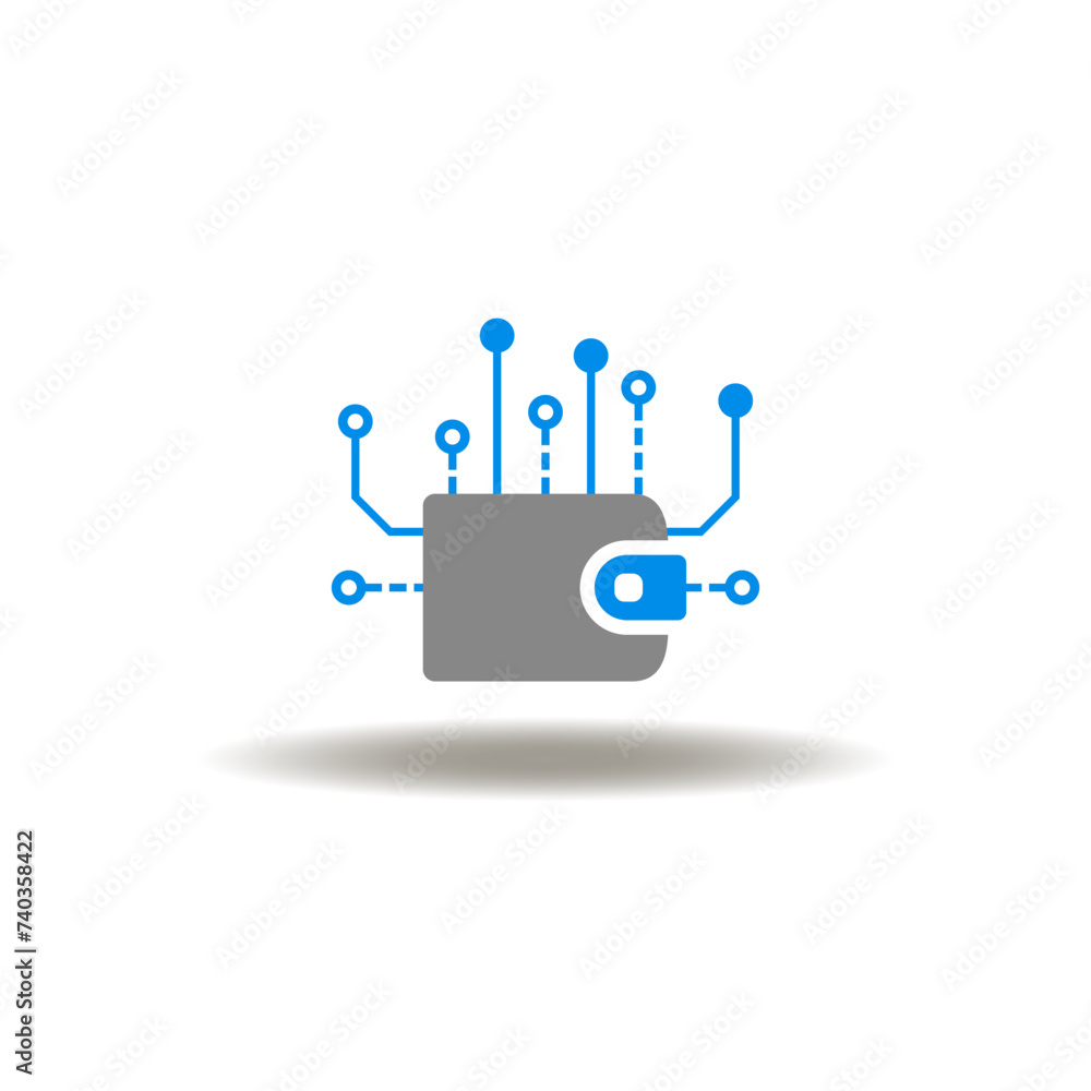 Poster vector illustration of wallet with circuit pattern. icon of electronic virtual crypto wallet. symbol