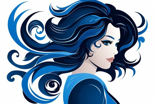 Virgo zodiac sign in blue color, isolated on white background, astrological symbol