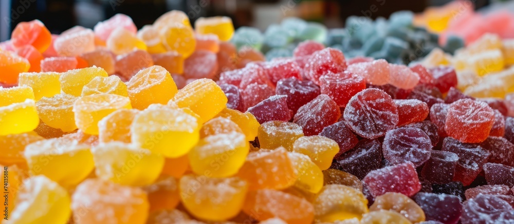 Poster close up view of a large pile of multicolored and various flavored chewing gums