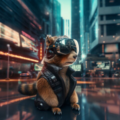 Fototapeta na wymiar Cute Squirrel with sci fi vr glasses