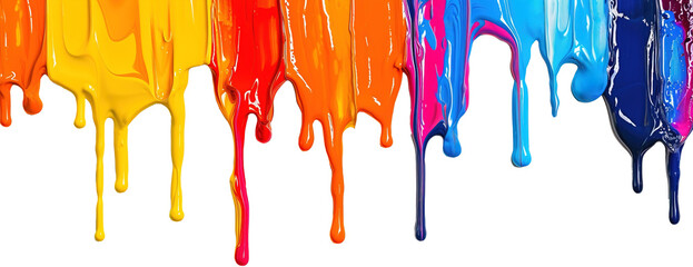 Colorful rainbow paint dripping over isolated transparent background