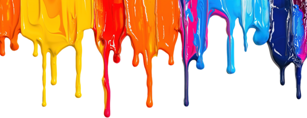 Colorful rainbow paint dripping over isolated transparent background