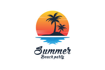 Naklejka premium Summer beach logo template with ocean creative concept Premium Vector