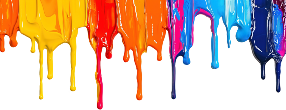 Colorful rainbow paint dripping over isolated transparent background