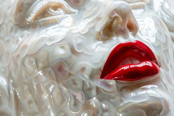 Nacre Sculpture with Sensitive Skin, Red Lips, and Dermatological Elegance