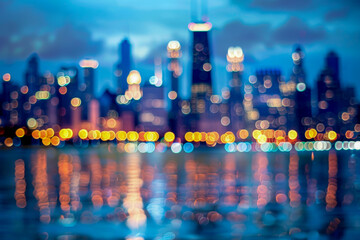 City Lights Reflections: A mesmerizing and dreamy image of a cityscape at night, with the lights of the buildings reflected in the water. The soft, blurred effect creates a sense of peace