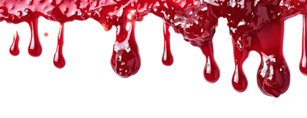 Strawberry jam dripping over isolated transparent background