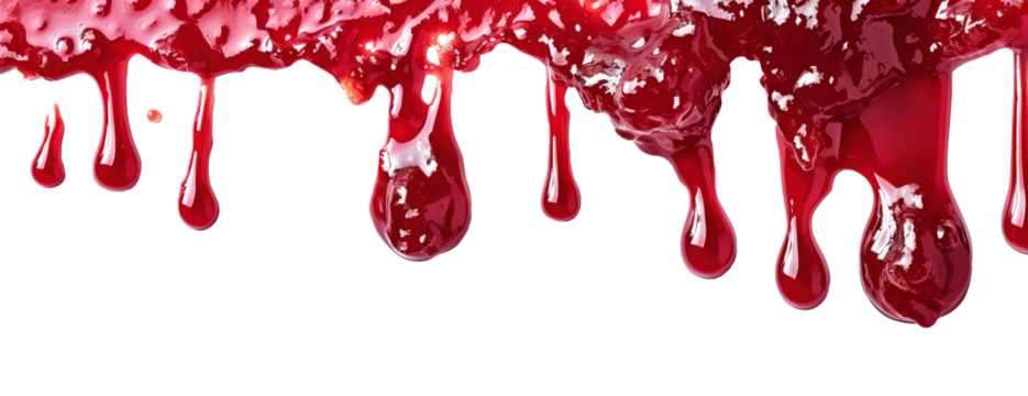 Strawberry jam dripping over isolated transparent background
