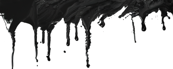 Black ink dripping over isolated white transparent background