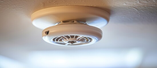 a smoke detector is mounted to the ceiling of a room . High quality