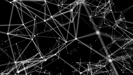 Black abstract background digital connection moving dots and lines. technology network connection structure.