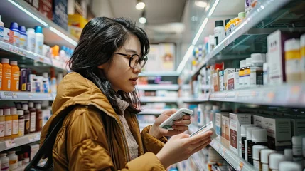 Fotobehang Customer Browsing Pharmacy Aisle © RAMBYUL