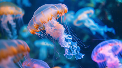 Translucent Drifters Gliding through the water with hypnotic grace jellyfish move and float in a graceful ballet of their own.