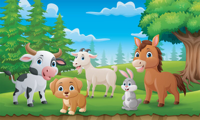 Obraz na płótnie Canvas Cute farm animals cartoon in the jungle