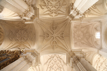 Inside Granada Cathedral, Spain. the beauty of old architecture. the pattern of the cathedral's ceiling