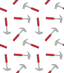 Vector seamless pattern of hand drawn doodle sketch colored hammer isolated on white background