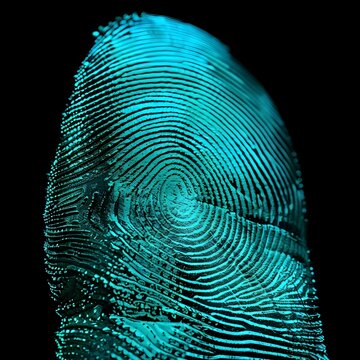Crime scene investigation fingerprint on a black background - Generative AI