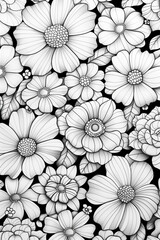 Korean Traditional Zentangle Floral Coloring Page