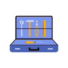 Open toolbox of carpenter and contractor with mechanic tools vector illustration