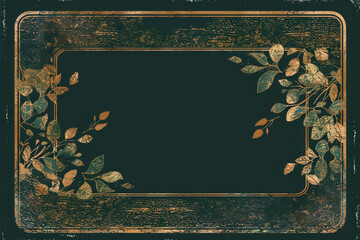 Vintage, distressed frame in gold on a green background. Rustic, weathered. 3x2