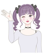 右手を挙げる女の子