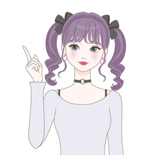 右手で指差しする女の子