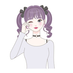 頬ハートポーズの女の子