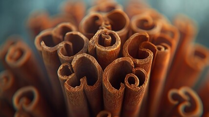 Obraz na płótnie Canvas Close-up of aromatic cinnamon sticks highlighting texture and spices' natural beauty