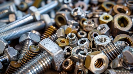 Box full with machine nuts and bolts