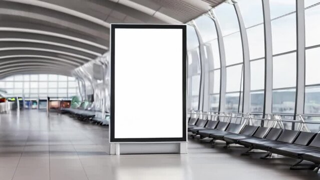 Blank billboard posters in the airport,Empty advertising billboard at aerodrome, public shopping center mall or business center high big advertisement board space blank mockup signboard generative ai