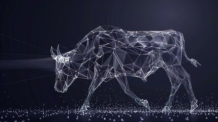 Stock Market. Bull market trading. Up trend. Low poly wireframe, lines. Illustration vector